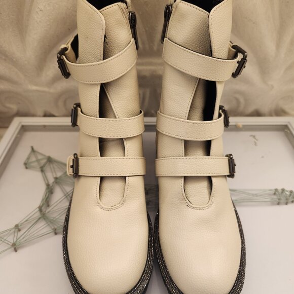 Kenneth Cole Reaction Boots Size 6 Ivory Tate Biker Jewel Faux Leather. NIB - Picture 4 of 15